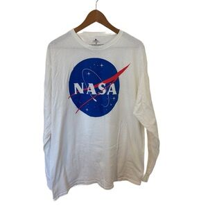 Men’s Nasa Logo White Long Sleeve Shirt Size Xl